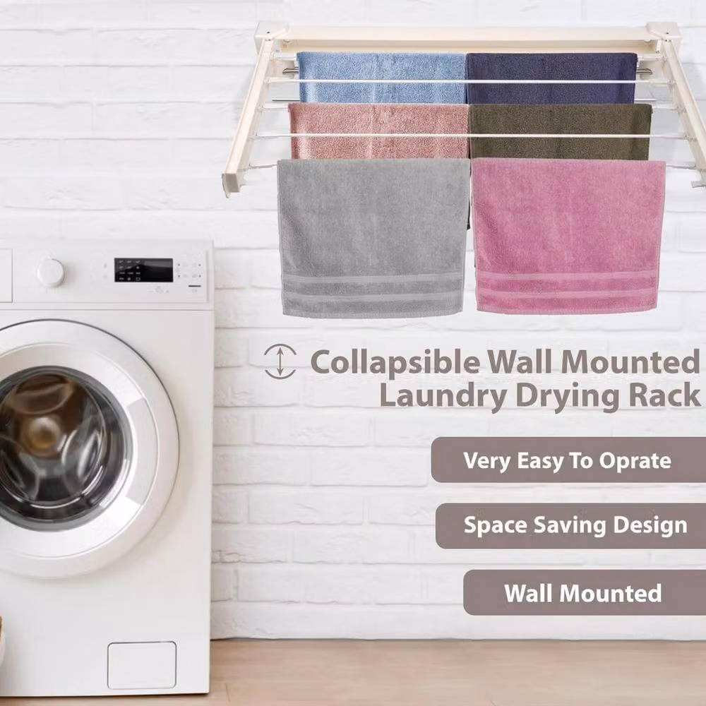 FLAVORA Extendable Fold Wall Mounted Clothes Airer in White, Width: 70 cm – 3