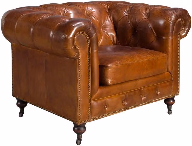 Angel Cerda Brown Leather Chesterfield Armchair with Mahogany Legs W/D/H: 120 x 79 x 94 cm – 1