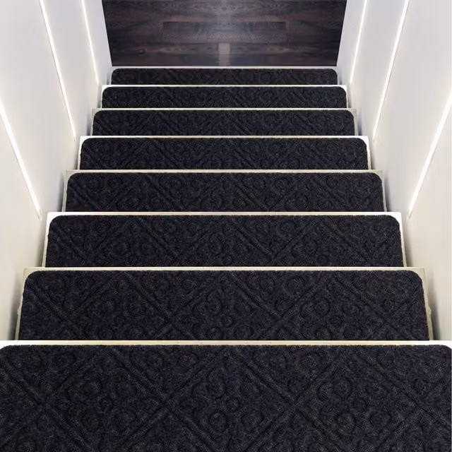 COSTWAY 15-Piece Non-Slip Grey Polyester Carpet Stair Mats with Sound Dampening and Easy Care Properties