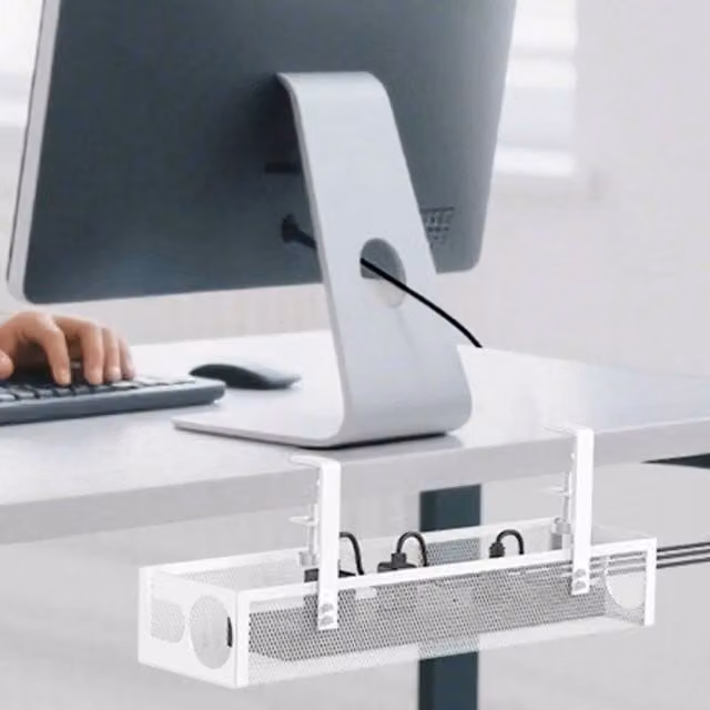 Kelvenix White Under Desk Wire Management Tray in Steel – 1