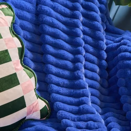 OHS Ribbed Faux Fur Fleece Throw Blanket, Cobalt Blue, W: 125 cm, D: 150 cm – 3