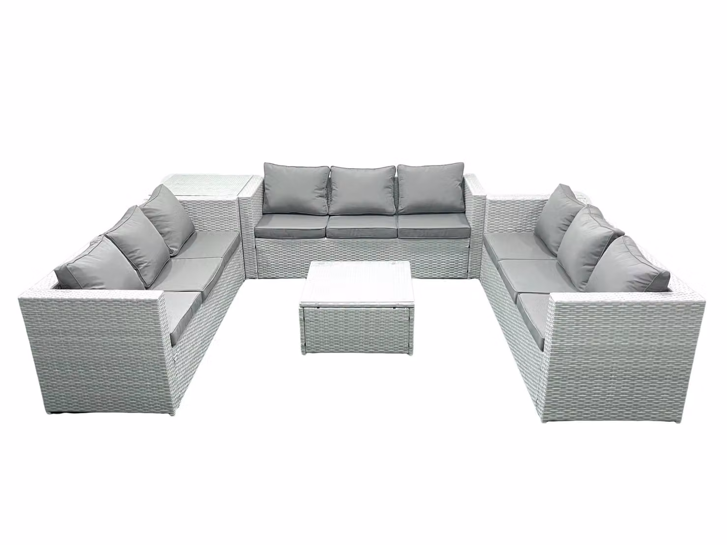 Fimous Light Grey U-Shape PE Rattan Garden Furniture Set with 3-Seater Sofa, Coffee Table and Upholstered Cushions – 2