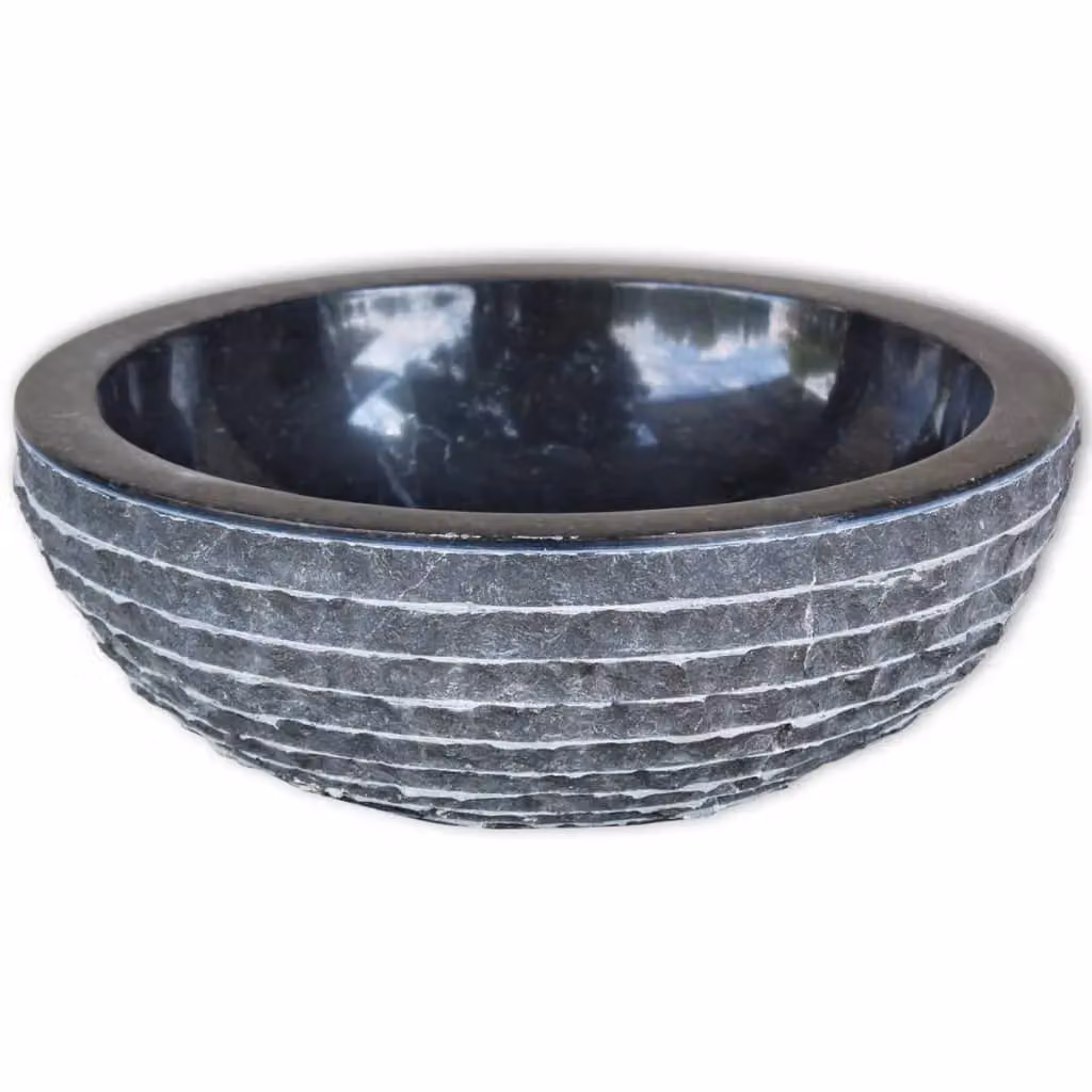 Berkfield Black Marble Round Basin, Diameter: 40 cm – 2