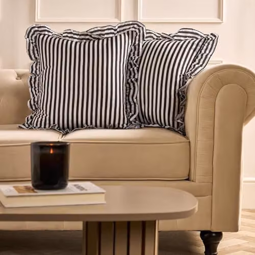 OHS Pack of 2 Striped Frill Cushion Covers, Monochrome Black and White, W/D/H: 45 x 45 x 45 cm – 2