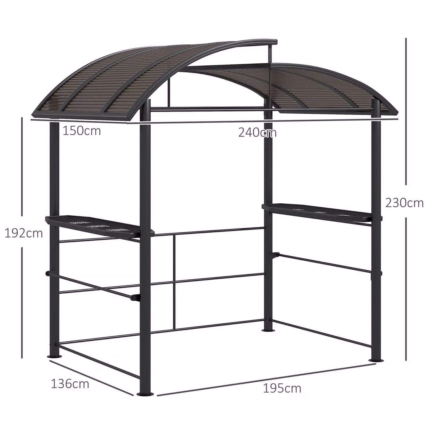 Outsunny Outdoor Grill Gazebo with Side Shelves and Polycarbonate Roof, Dark Grey, W: 240 cm, D: 150 cm, H: 230 cm – 3