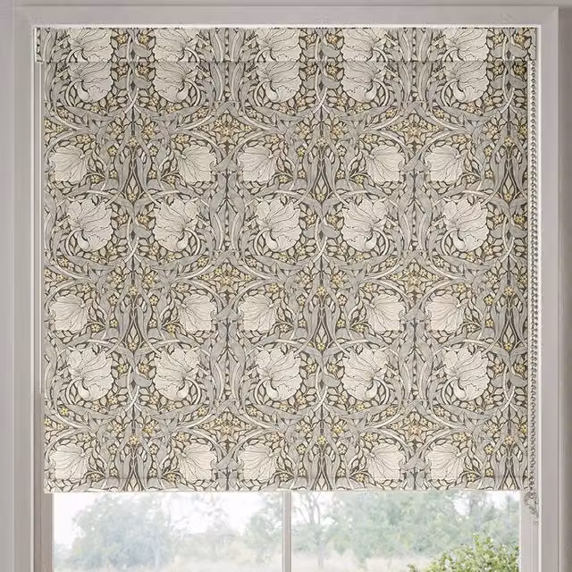 William Morris At Home Pimpernel Blackout Roller Blind in Flint Grey Multicolour Floral Design