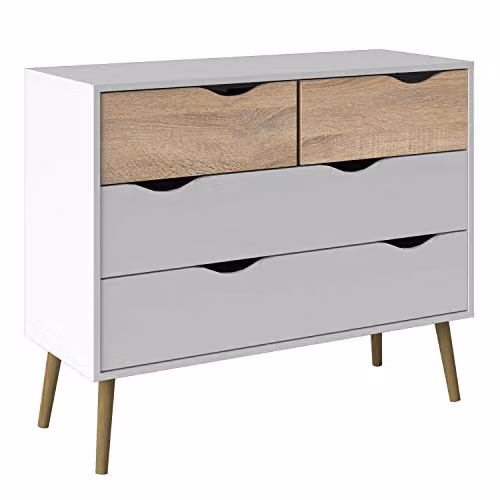 Furniture To Go Oslo Scandinavian Chest of 4 Drawers in White and Oak, W/D/H: 81.7 x 39.1 x 29.4 cm – 2