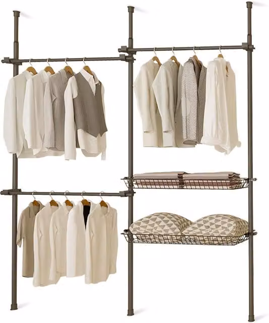 House of Home Extendable Ceiling to Floor Wardrobe with Basket and Clothes Rail in Black