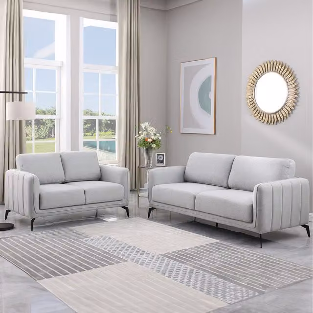 More4Homes Oslo Scandi Style Fabric 2 and 3 Seater Sofa Set in Light Grey