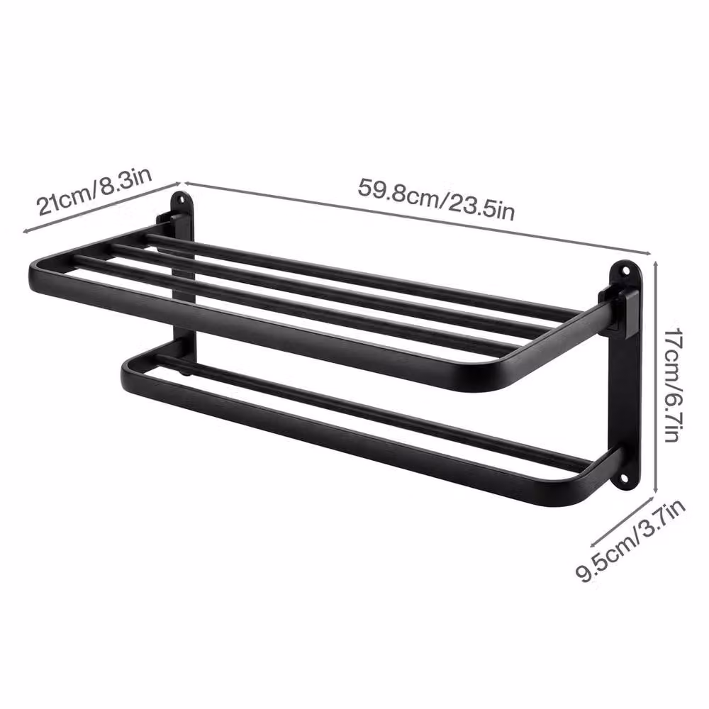 FORGEVIO Wall Mounted 2 Bar Metal Towel Holder in Black – 2