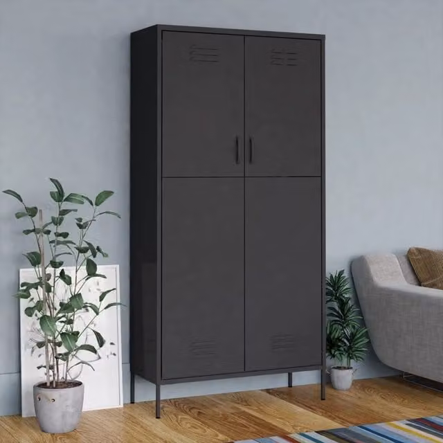 Berkfield Home Anthracite and Black Metal Wardrobe W/D/H: 90 x 50 x 180 cm