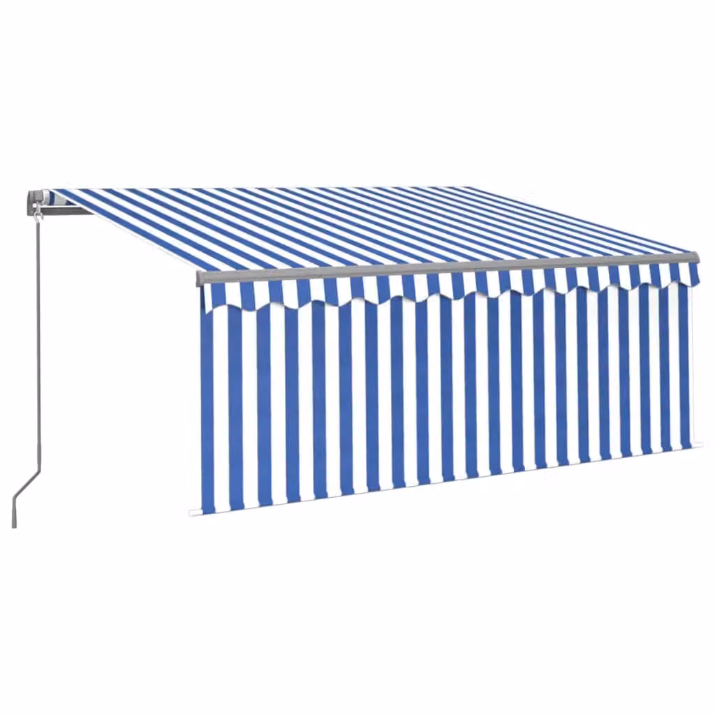 Berkfield Home Manual Retractable Awning with Blind and LED, Blue and White Striped, W: 350 cm, D: 250 cm, H: 250 cm – 2