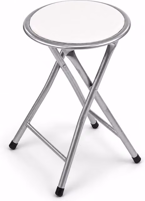 Oypla White Padded Folding Kitchen Bar Stool with Silver Metal Frame