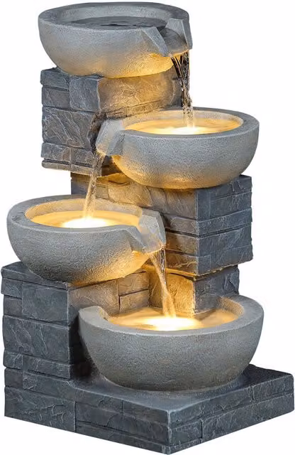 Charles Bentley Round 4 Tier Cascading Tabletop Water Feature in Grey Stone Effect