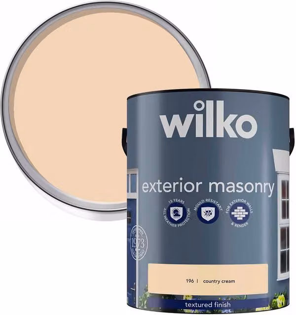 wilko Textured Finish Exterior Masonry Paint, Mould Resistant, 5 l, Country Cream