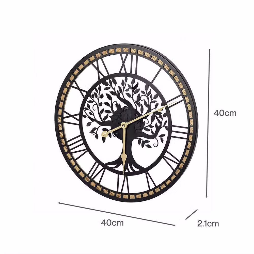 Yezi Silent Quartz Wall Clock with Black and Gold Tree Design, Diameter: 40 cm – 4