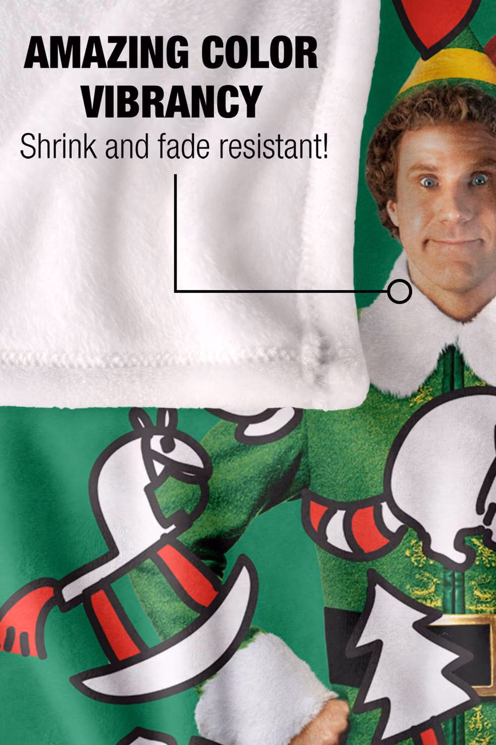 Warner Bros. Elf Buddy The Elf Super Soft Silky Touch Fluffy Polyester Throw Blanket, Extra Large, Multicolour and Green – 5