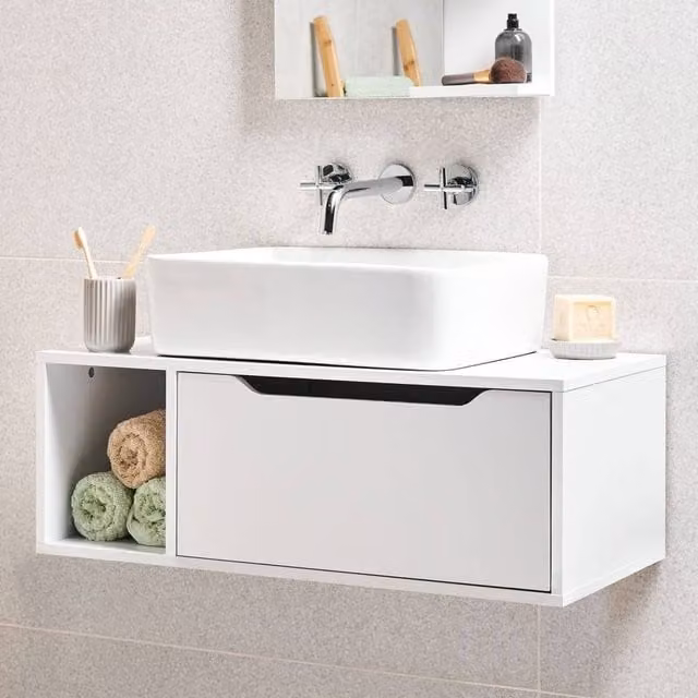 Wyld and Coco White Wall-Mounted Bathroom Cabinet with Fluted Front and Internal Shelves, W/D/H: 80 x 40 x 28 cm