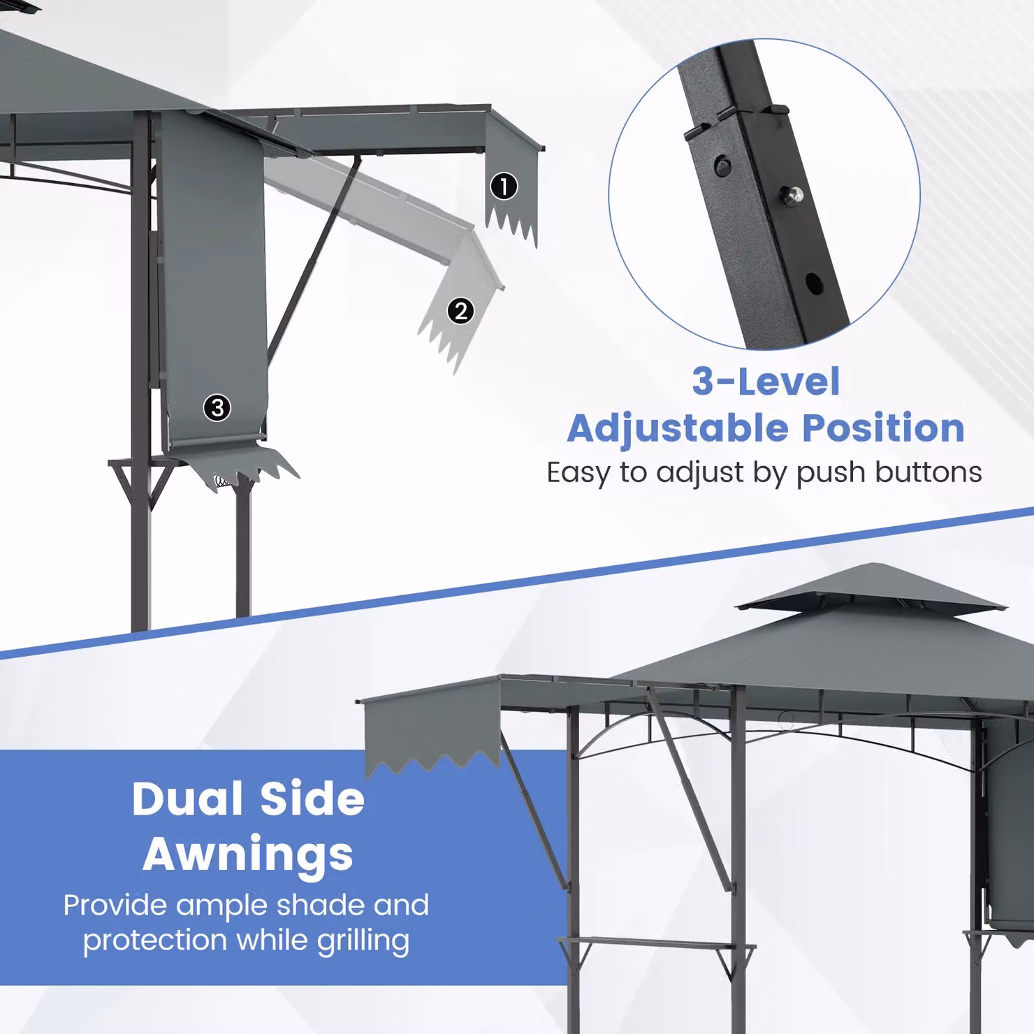 Costway Grill Gazebo with Dual Side Awnings in Grey, W: 398 cm, D: 256 cm, H: 153 cm – 6