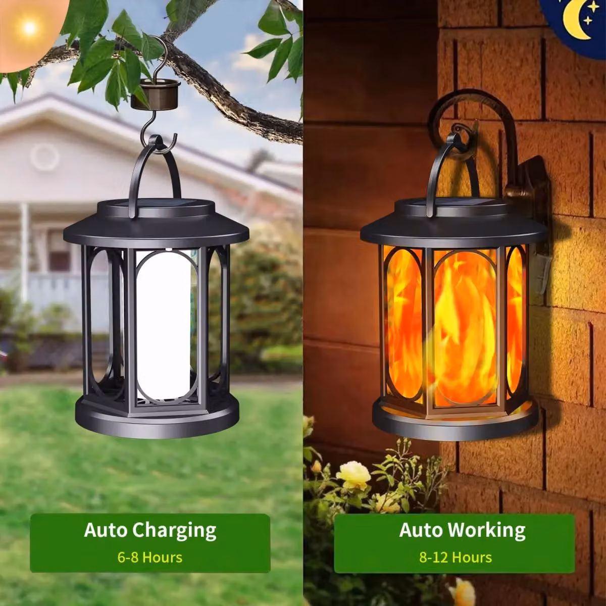 Leaper Pack of 2 Solar-Powered Outdoor Garden Flame Landscape Lights in Black – 2