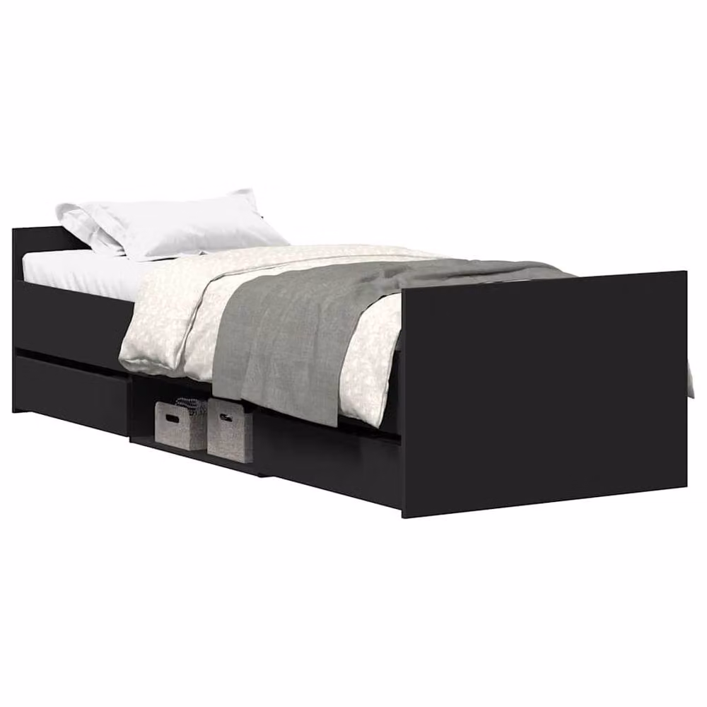Berkfield Home Modern Black Bed Frame with Headboard, Footboard and Drawers, W/D/H: 90 x 200 cm – 3
