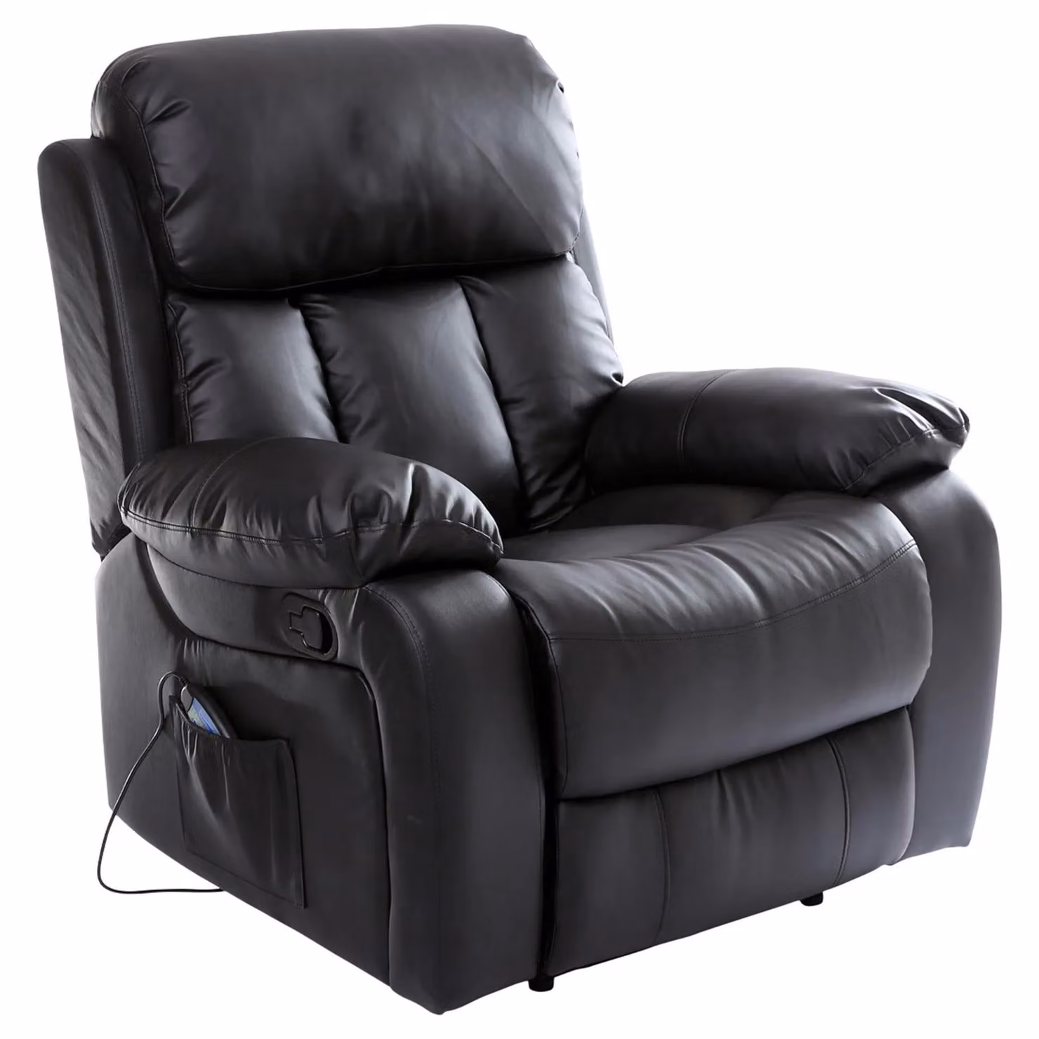 More4Homes Chester Manual Recliner Chair with Heat and Massage in Black Bonded Leather – 4