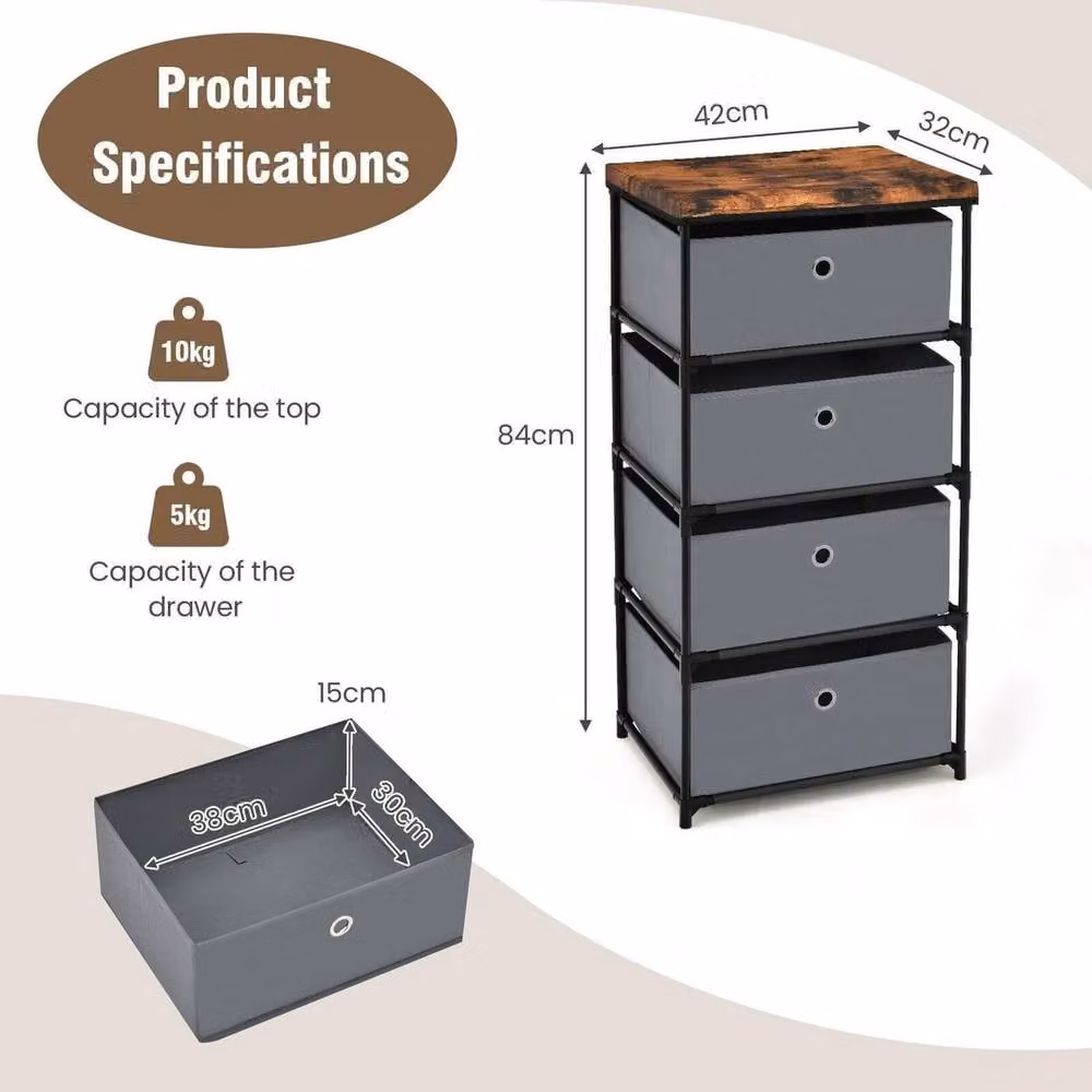 EONLION 4 Drawer Fabric and Metal Storage Dresser in Grey, Width: 50 cm – 2