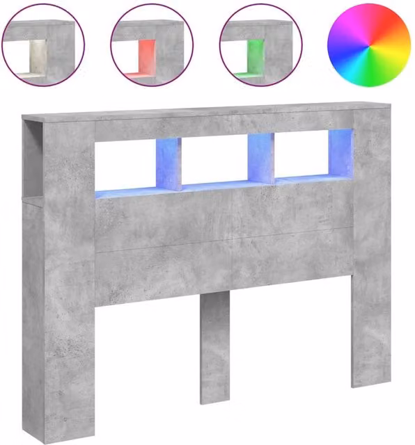 Berkfield Home LED Headboard in Concrete Grey with Integrated Lighting, Shelf and USB Charging Port, W/D/H: 140 x 18.5 x 103.5 cm