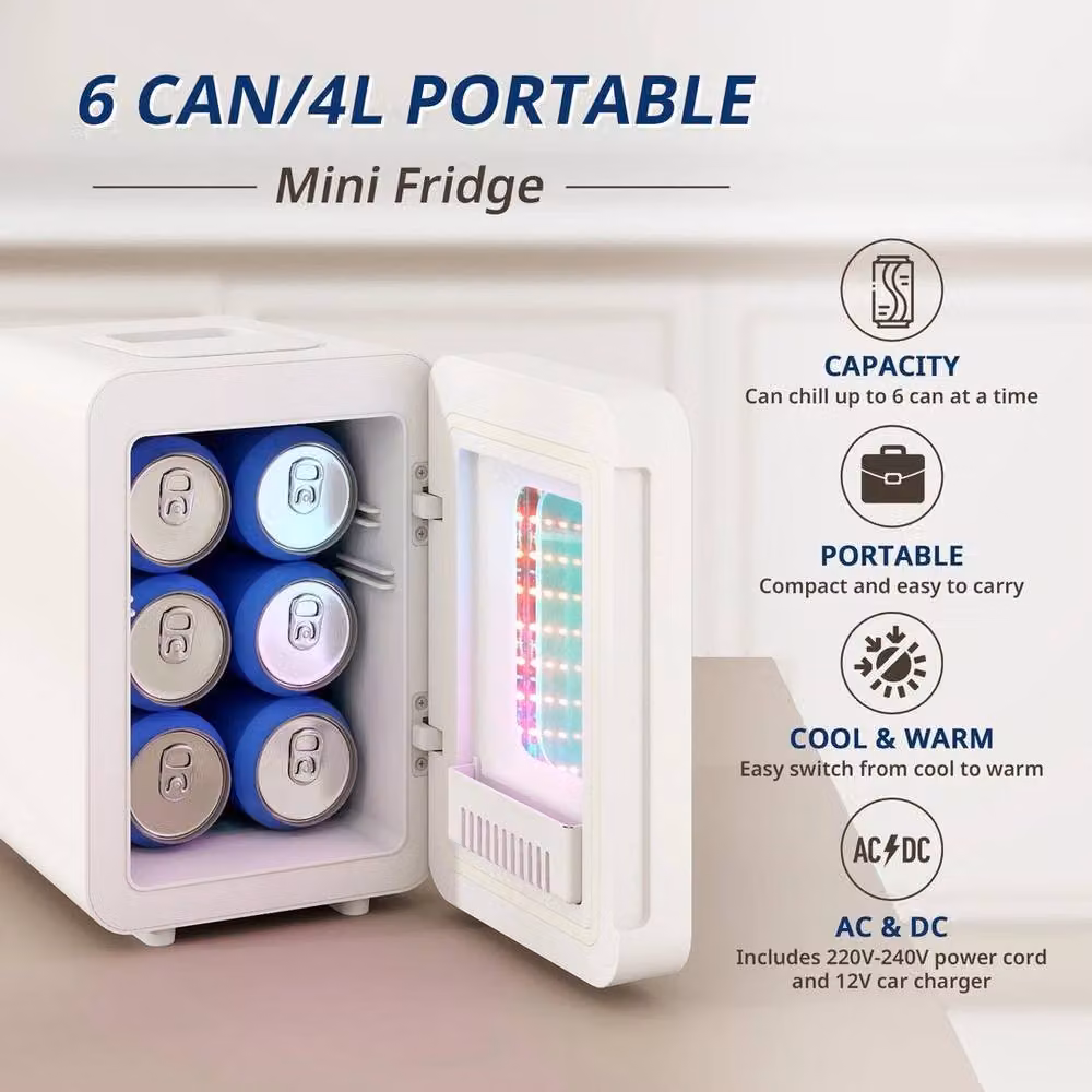 FLAVORA 4L Portable Mini Fridge with Mirror and RGB Light, White, W/D/H: 100 x 15 x 15 cm – 2