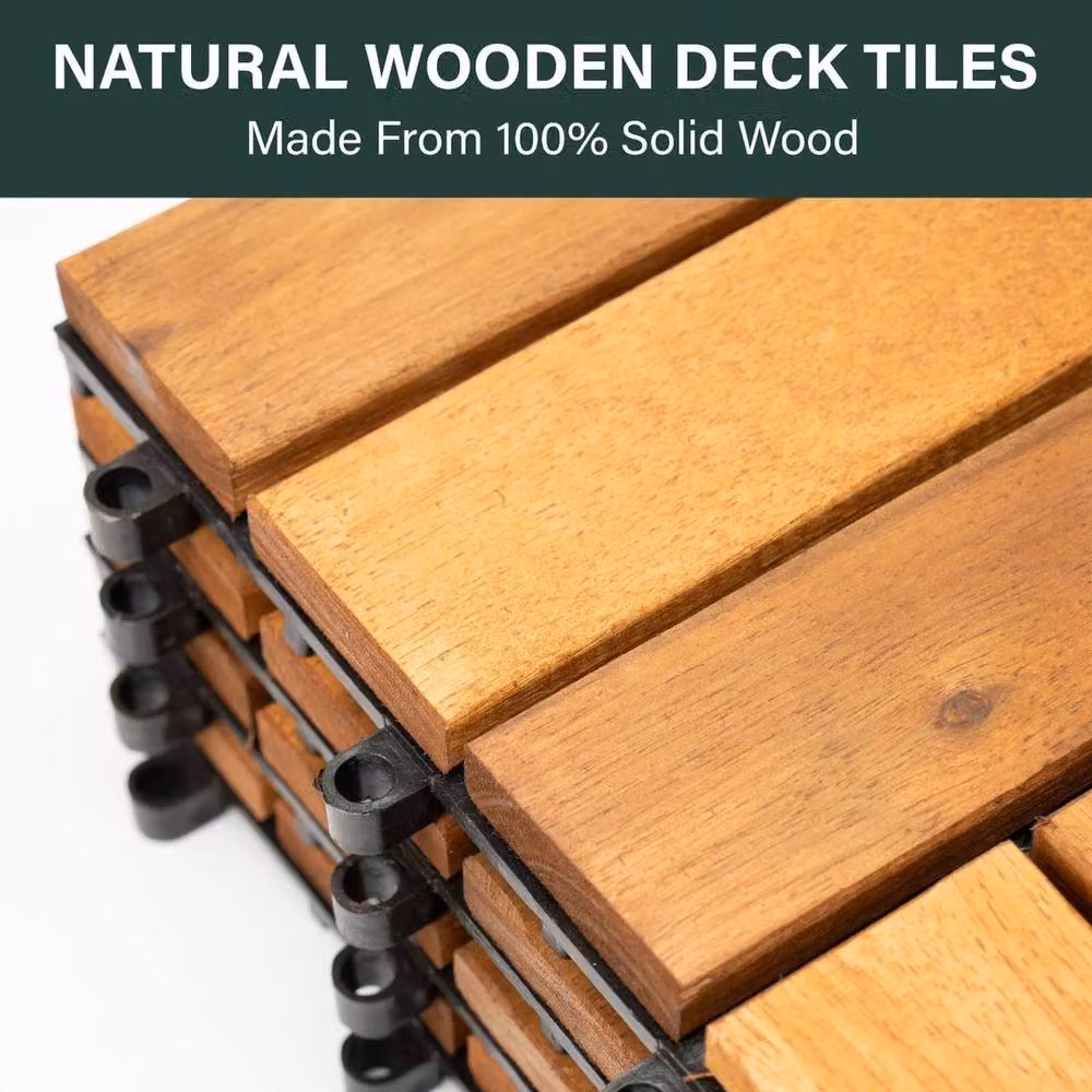FLAVORA 18pc Interlocking Wooden Decking Tiles for Outdoor Patio, Brown, W/D/H: 30 x 30 x 3 cm – 3