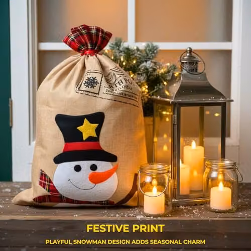 Shatchi Large Santa Sack Christmas Stocking in Brown Hessian, W/H: 70 x 50 cm – 5