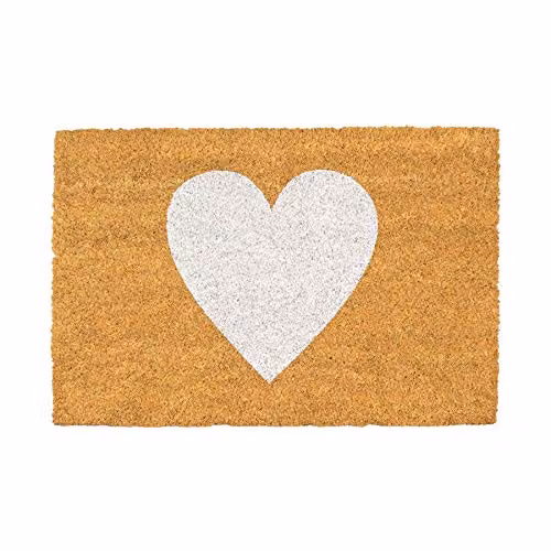 Nicola Spring Coir Door Mat with White Heart Design, W/D: 60 x 40 cm