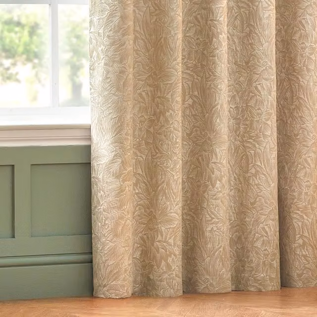 Grantley Set of 2 Jacquard Eyelet Curtains in Beige and Yellow Floral Design, Height: 183 cm, Width: 168 cm
