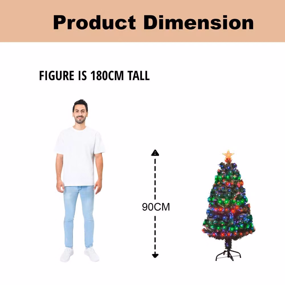 Shatchi Multicolour Fibre Optic Pre-Lit Christmas Tree in Green, H 90 cm x W 40 cm x D 40 cm – 8