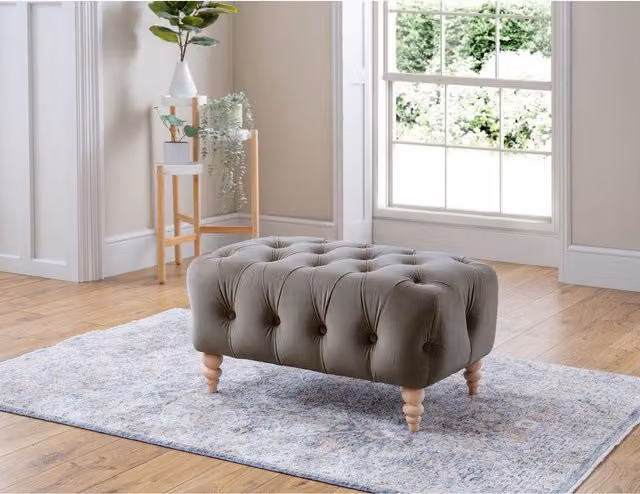 FurnitureboxUK Olivia Grey Velvet Upholstered Rectangular Footstool