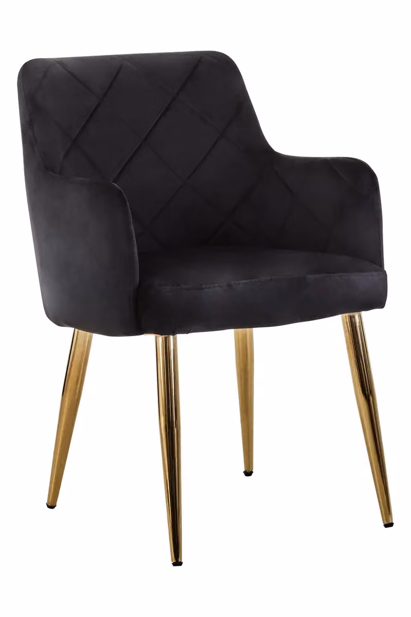 Orsina Tamzin Modern Velvet Angular Dining Chair with Armrests in Black and Gold – 2