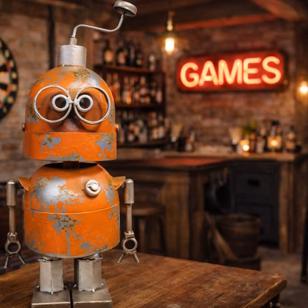 Gifts Direct 2 U Novelty Rustic Robot Bobblehead Ornament in Orange and Silver Metal – 2