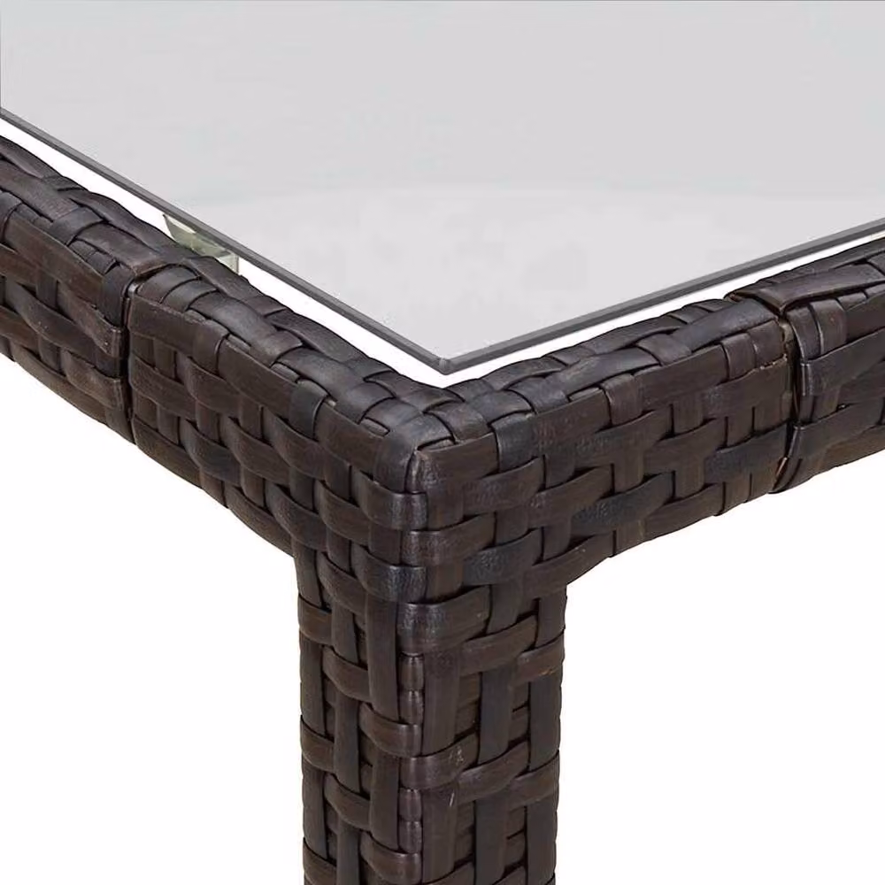 Berkfield Home Brown Poly Rattan Garden Table with Tempered Glass W/D/H: 190 x 90 x 75 cm – 3