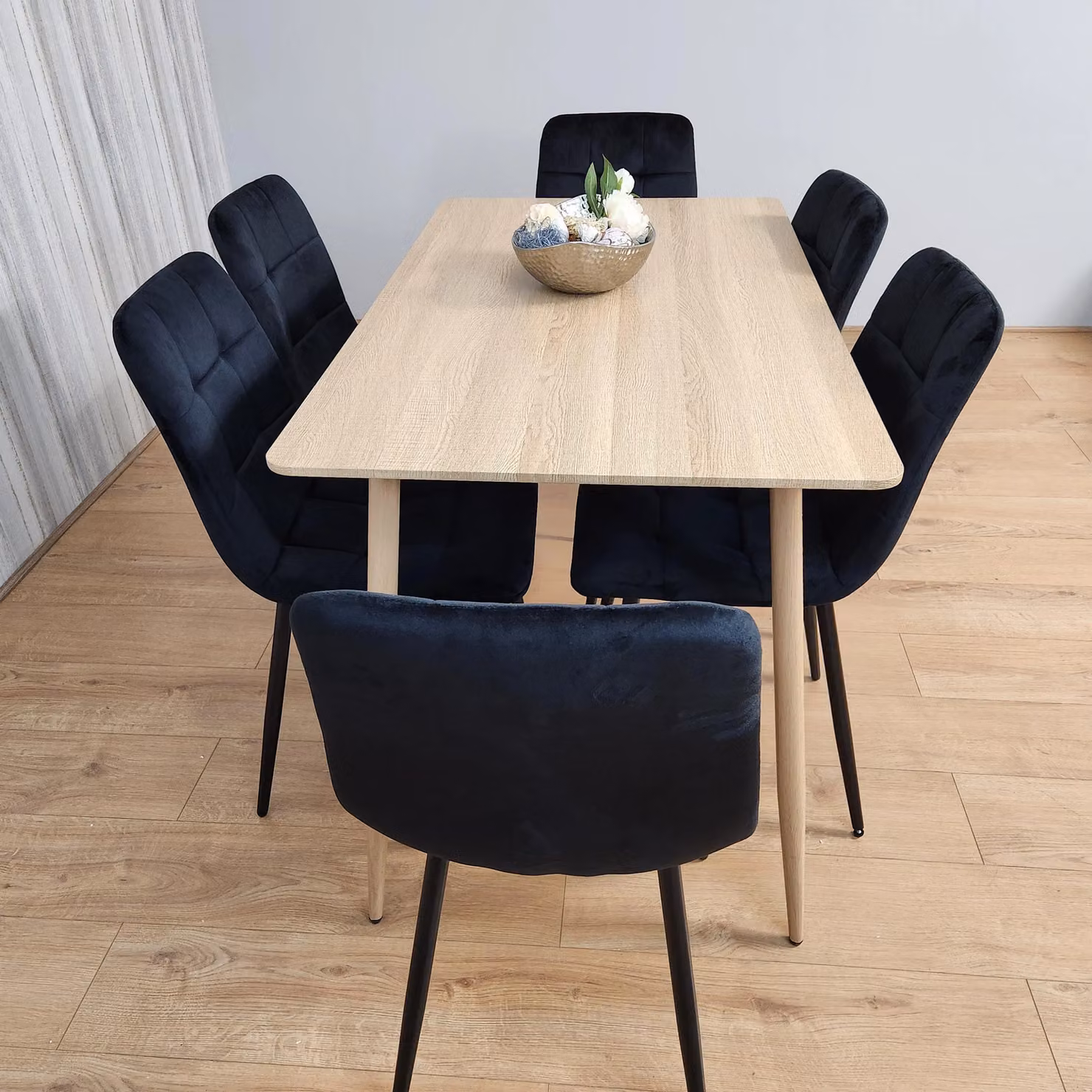 Kosy Koala Oak Effect Rectangle Dining Table and 6 Black Velvet Tufted Chairs Dining Set, W/D/H: 180 x 90 x 75 cm – 2