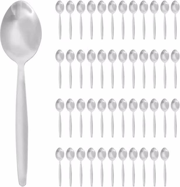 Argon Tableware Polished Stainless Steel Dessert Spoons, Silver, Pack of 48