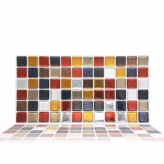 WALPLUS 3D Tile Stickers Multipack in Red, Orange, Brown and Multicolour, 24 Pack