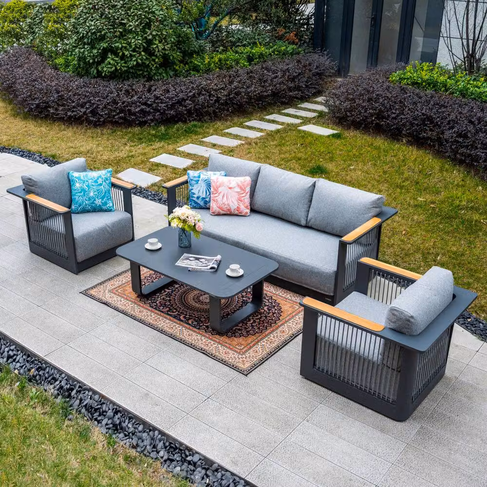 MIMO Garden Full Aluminium Rope Weave Sofa Set with Coffee Table in Grey – 8