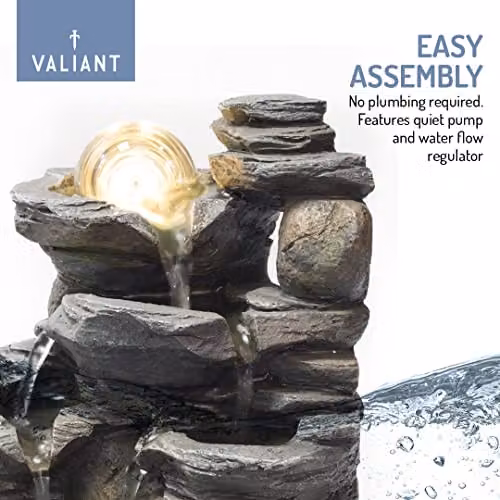 Valiant Fun Tabletop Water Fountain with LED Light in Beige and Grey – 8