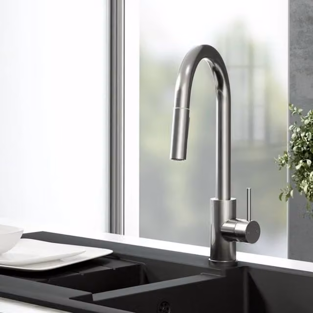 Moritza Single Lever Pull Out Kitchen Mixer Tap with Swivel Spout and Spray Function in Brushed Steel