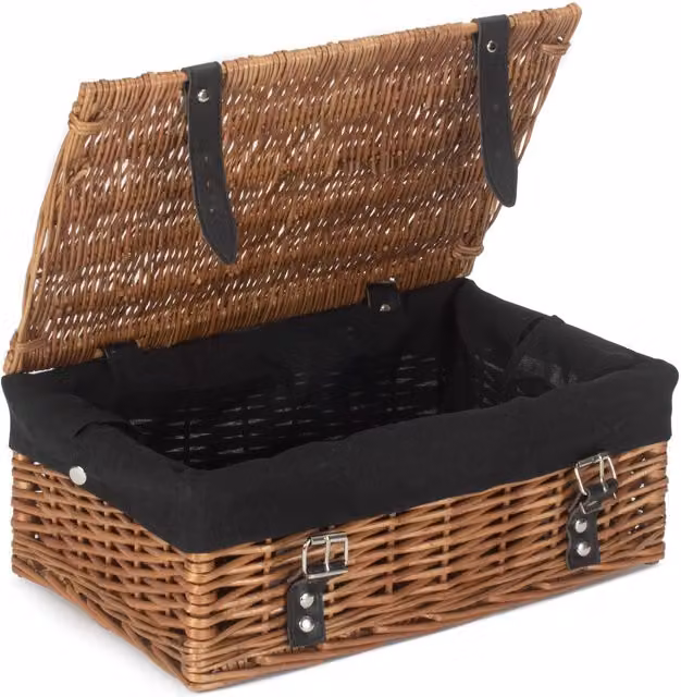 Red Hamper Wicker Double Steamed Empty Hamper Basket with Black Lining in Brown, W: 35 cm – 1