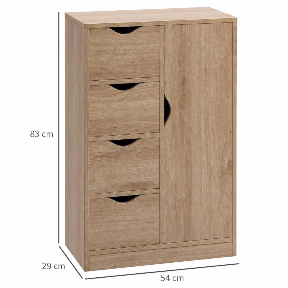 SPETLEK Freestanding Brown Bathroom Cabinet with 4 Drawers and Door Cupboard, W: 83 cm, D: 29 cm, H: 54 cm – 2