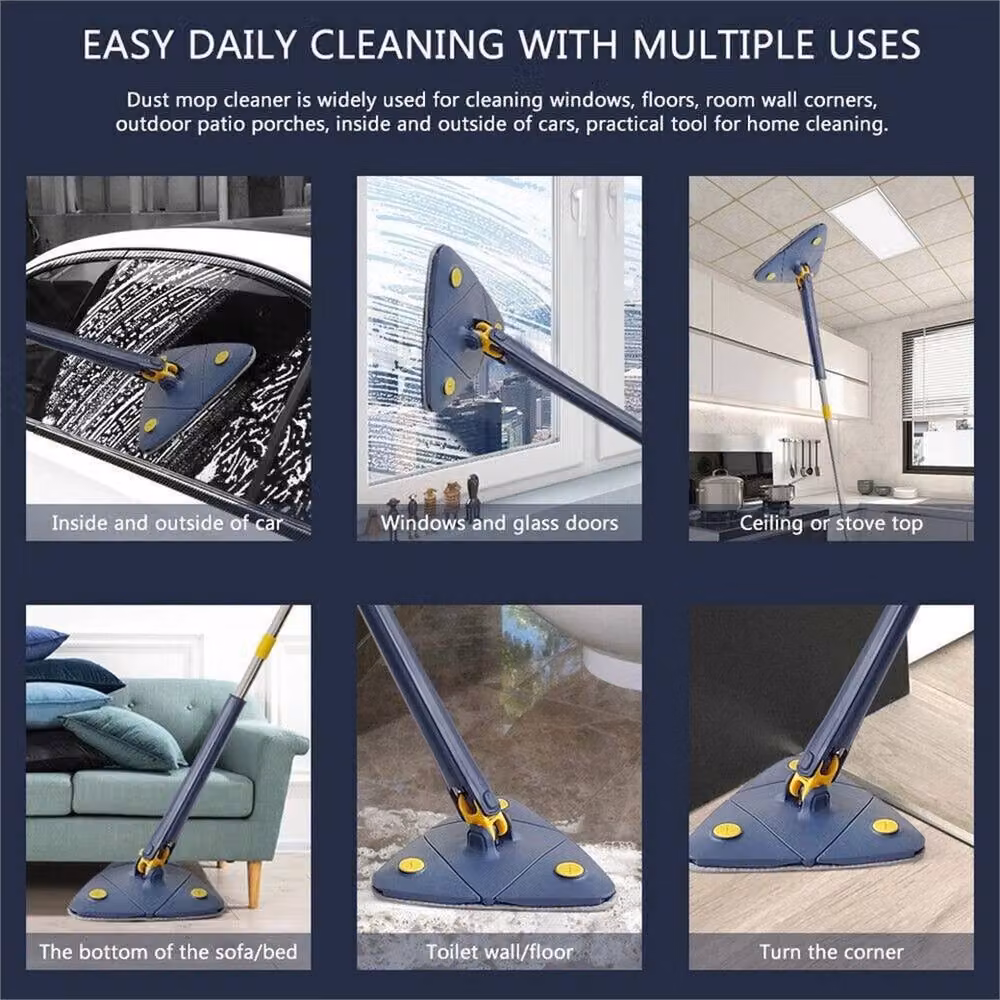 Nordara 360 Degree Rotatable Triangular Microfibre Cleaning Mop with Wringer and Wall Mountable Long Handle in Blue, Length: 120 cm – 7