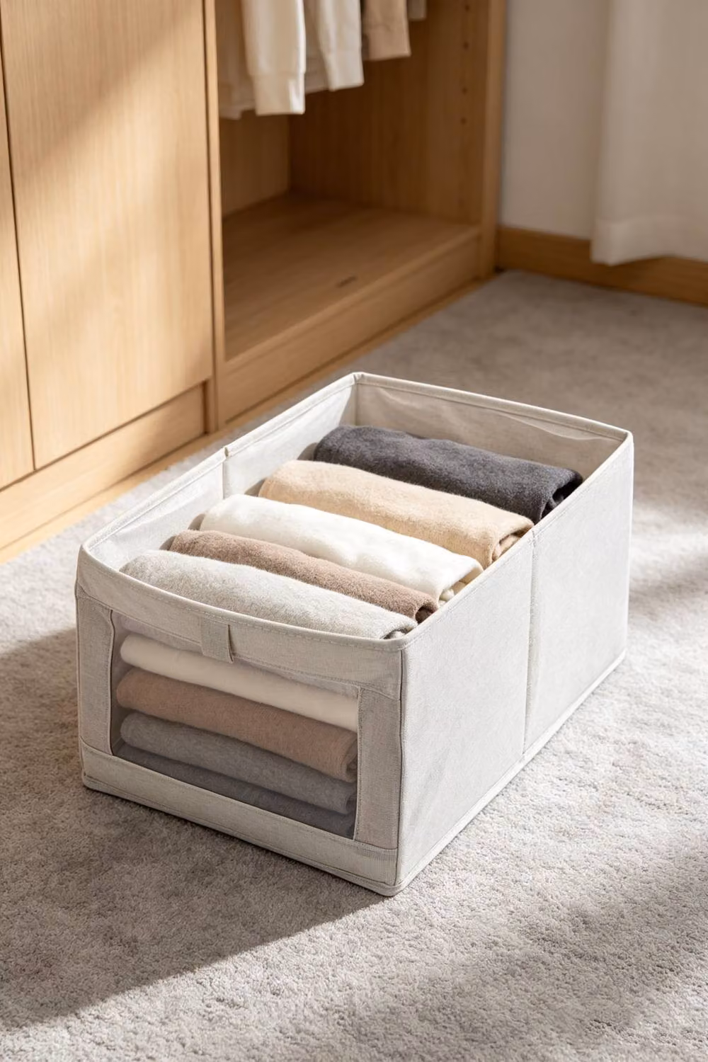 ExtraStar Foldable Fabric Clothes Storage Organizer Basket in Beige – 3