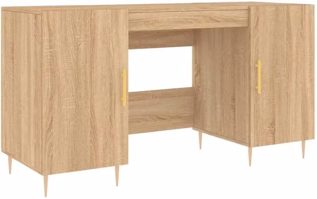 Berkfield Home Sonoma Oak Writing Desk in Brown and Gold, W/D/H: 140 x 50 x 75 cm