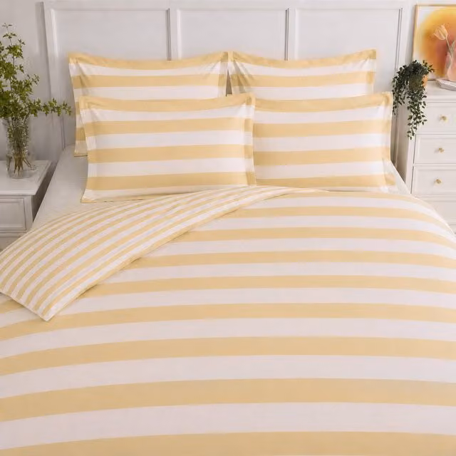 Sweet Dreams Reversible Striped Duvet Cover Set in Sand, Orange and Yellow, W: 180 cm, L: 200 cm